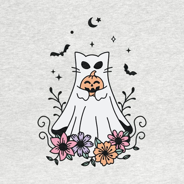 Halloween Floral Ghost Cat by sufian
